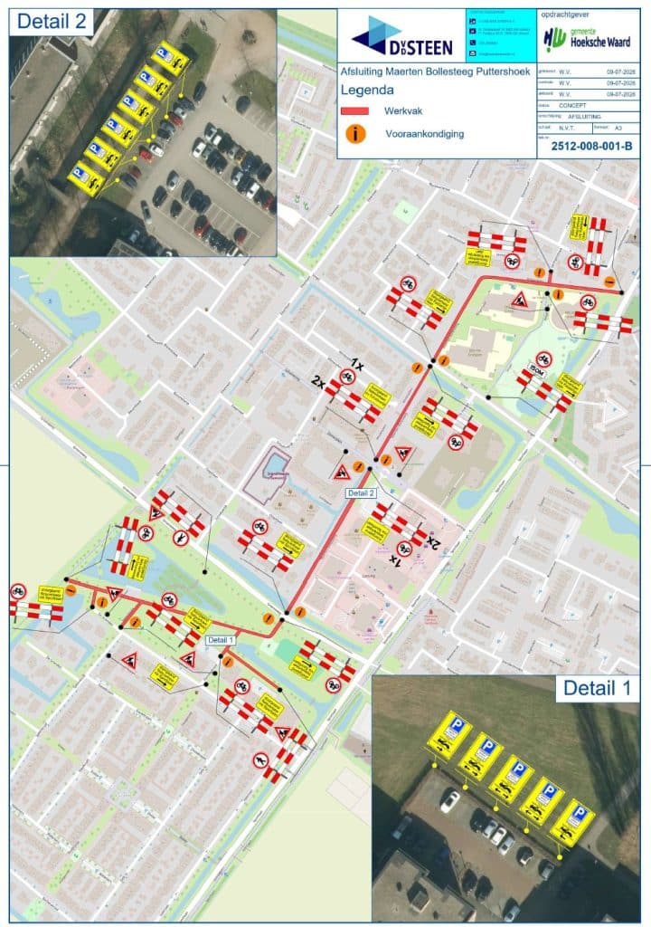 Afsluitingen tijdens werkzaamheden aan Maerten Bollesteeg fiets- en wandelpad